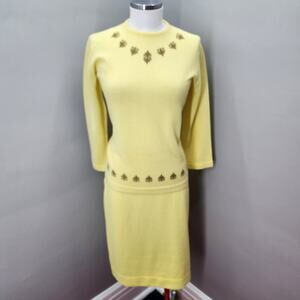 60s Vintage Talbott Knitwear Set, Lemon Yellow - M